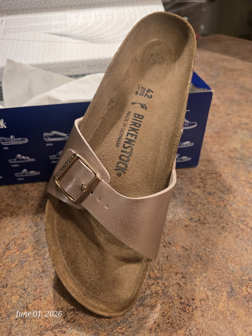 Birkenstock Madrid Single Strap Sandal in Metallic Bronze